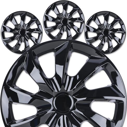 17" Premium Universal Wheel Rim Covers – Set of 4 Black Lacquer Hubcaps,ABS&PC Material Hub Protection Accessory,Snap-on Replacement Caps for Car,Pickup Truck,SUV - 17 Inch Black Lacquer in Kuwait