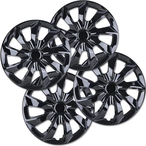 17" Premium Universal Wheel Rim Covers – Set of 4 Black Lacquer Hubcaps,ABS&PC Material Hub Protection Accessory,Snap-on Replacement Caps for Car,Pickup Truck,SUV - 17 Inch Black Lacquer in Kuwait