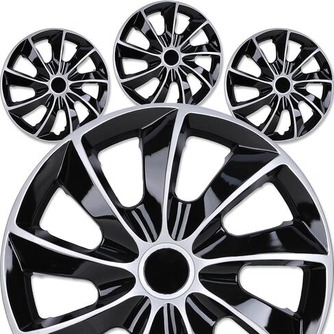 17" Premium Universal Wheel Rim Covers – Set of 4 Black Lacquer Hubcaps,ABS&PC Material Hub Protection Accessory,Snap-on Replacement Caps for Car,Pickup Truck,SUV - 17 Inch Black Lacquer in Kuwait