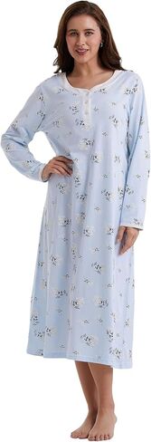 Keyocean Cotton Nightgowns for Women, Soft Comfy Long Sleeve Sleepwear House Dress for Sleeping Lounging in Kuwait