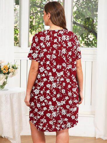 AusLook Plus Nightgowns for Women Short Sleeve Button Down V Neck House T-shirt Dress Loose Maternity Nightshirt Pajamas1-5X in Saudi Arabia