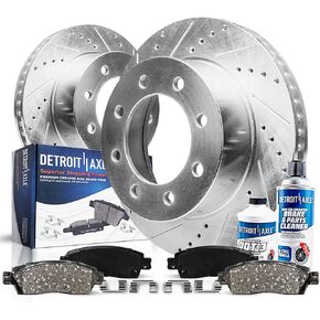 Detroit Axle - Front Brake Kit for Chevy GMC Silverado Sierra 2500 3500 HD Savana Express 3500 Deville H2 Drilled & Slotted Brake Rotor and Ceramic Brakes Pads Replacement : 12.8" inch Rotors in Saudi Arabia