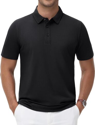 MAGNIVIT Men's Polo Shirt Short Sleeve 3 Button Cotton Pique Casual T-Shirts Moisture Wicking Performance Work Golf Tee in Saudi Arabia