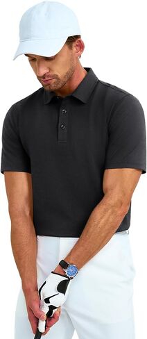 MAGNIVIT Men's Polo Shirt Short Sleeve 3 Button Cotton Pique Casual T-Shirts Moisture Wicking Performance Work Golf Tee in Saudi Arabia