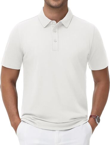 MAGNIVIT Men's Polo Shirt Short Sleeve 3 Button Cotton Pique Casual T-Shirts Moisture Wicking Performance Work Golf Tee in Saudi Arabia