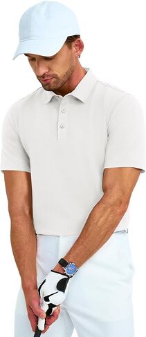 MAGNIVIT Men's Polo Shirt Short Sleeve 3 Button Cotton Pique Casual T-Shirts Moisture Wicking Performance Work Golf Tee in Saudi Arabia