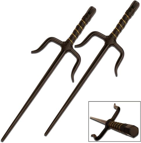 MASTER USA – Octagon Metal Sai Set - Training Equipment – Solid Steel w/ Mirror Polished Finish, Leather Wrapped Handles, Sold as Set - 2309-C - Self Defense, Training, Cosplay, Martial Arts.,Silver 15-Inch Overall in Kuwait