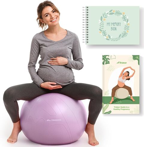 Trideer Pregnancy Ball Birthing Ball, 1.7mm Extra Thick Yoga Ball for Maternity, Labor Birth, Exercise, Physio, Recovery Guide & Baby Memory Book Included, 440LB Anti-Burst & Non-Slip Stability Ball in Kuwait