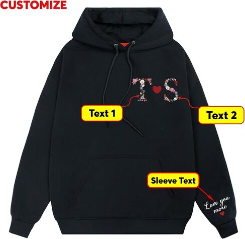 Custom Embroidered Couple Hoodie, Matching Hoodie, Floral Initials Design, Gift for Valentine's, Wedding, Christmas in Kuwait