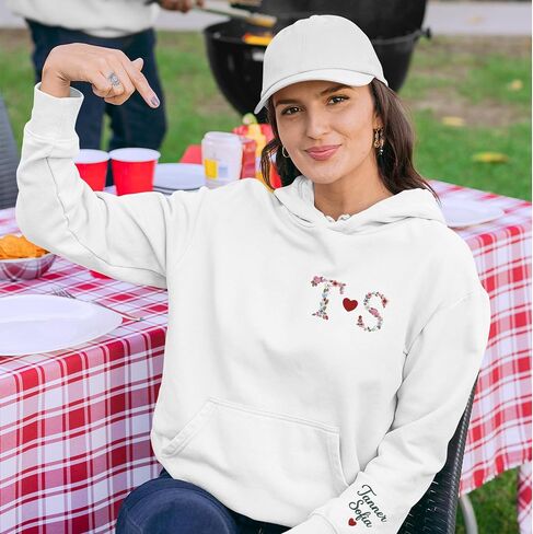 Custom Embroidered Couple Hoodie, Matching Hoodie, Floral Initials Design, Gift for Valentine's, Wedding, Christmas in Kuwait