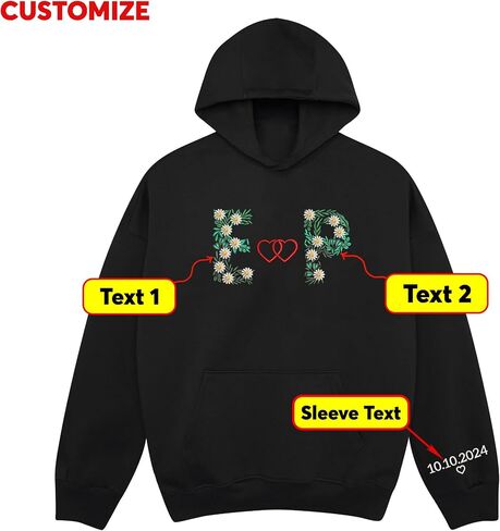 Custom Embroidered Couple Hoodie, Matching Hoodie, Floral Initials Design, Gift for Valentine's, Wedding, Christmas in Kuwait