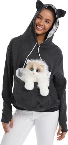 Cat Pouch Hoodie Histten Puppy Holder Pullover Top Bagouch Pouch Carrier Carrier Sweatshirt للنساء in Kuwait