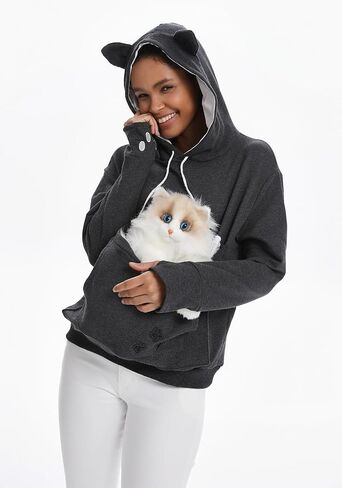 Cat Pouch Hoodie Histten Puppy Holder Pullover Top Bagouch Pouch Carrier Carrier Sweatshirt للنساء in Kuwait