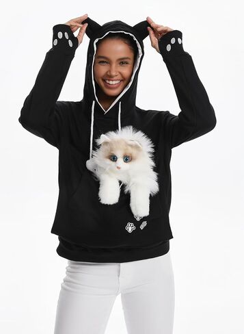 Cat Pouch Hoodie Histten Puppy Holder Pullover Top Bagouch Pouch Carrier Carrier Sweatshirt للنساء in Kuwait