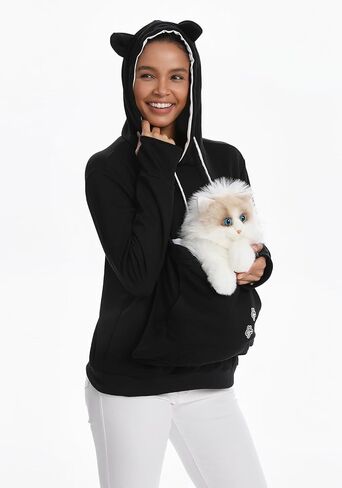 Cat Pouch Hoodie Histten Puppy Holder Pullover Top Bagouch Pouch Carrier Carrier Sweatshirt للنساء in Kuwait