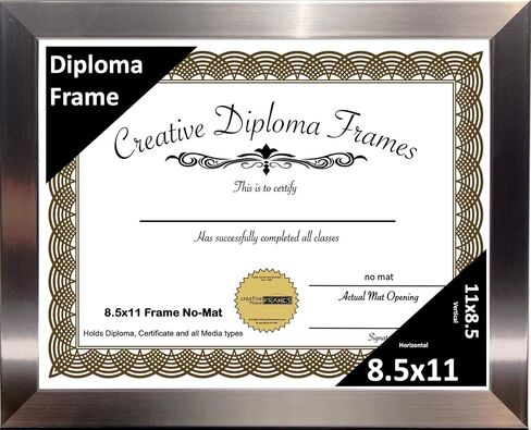 Creative Picture Frames 8.5x11 Diploma Frame Exact - No Mat, Carnegie Stanless Steel Finish Frame, Display Photo or Art with intalled wall hanger in Saudi Arabia