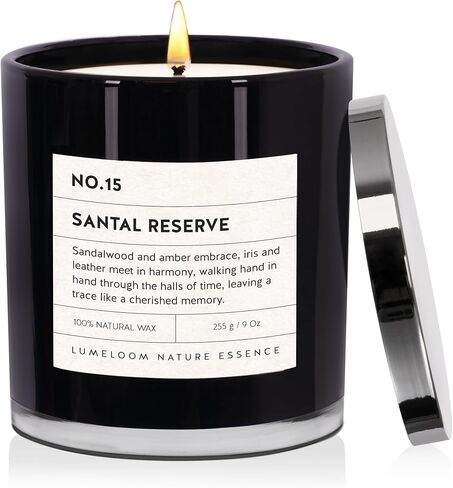 Santal Reserve Luxury Scented Candles, 9oz Soy Wax Candles for Home Scented, Sandalwood, Amber, Iris & Leather Scent, Long Burning Time, Gifts for Women, Men, Sister, Teacher in Kuwait