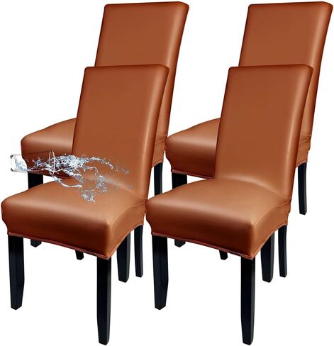 Soft Leather Chair Covers for Dining Chairs set of 6, Stretch Waterproof Dining Chair Covers Protector Oilproof and Scratch-Proof Parson Chairs Cover Modern Style for Kitchen Room(Black, 6Pcs) in Saudi Arabia