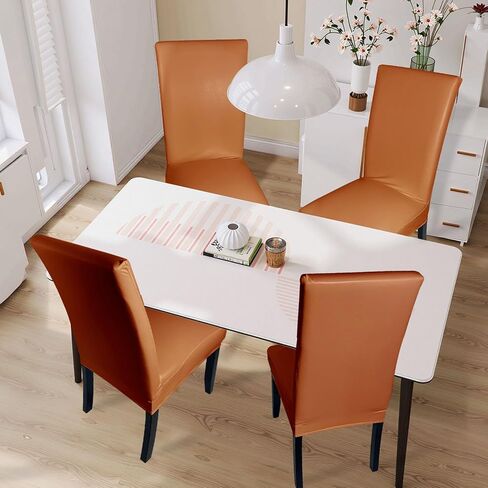 Soft Leather Chair Covers for Dining Chairs set of 6, Stretch Waterproof Dining Chair Covers Protector Oilproof and Scratch-Proof Parson Chairs Cover Modern Style for Kitchen Room(Black, 6Pcs) in Saudi Arabia