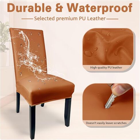 Soft Leather Chair Covers for Dining Chairs set of 6, Stretch Waterproof Dining Chair Covers Protector Oilproof and Scratch-Proof Parson Chairs Cover Modern Style for Kitchen Room(Black, 6Pcs) in Saudi Arabia
