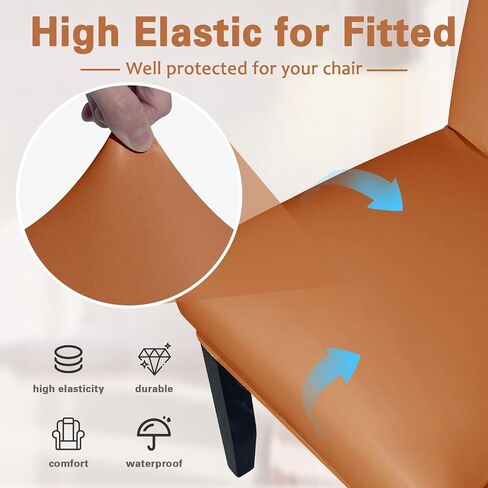 Soft Leather Chair Covers for Dining Chairs set of 6, Stretch Waterproof Dining Chair Covers Protector Oilproof and Scratch-Proof Parson Chairs Cover Modern Style for Kitchen Room(Black, 6Pcs) in Saudi Arabia