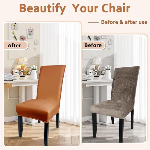 Soft Leather Chair Covers for Dining Chairs set of 6, Stretch Waterproof Dining Chair Covers Protector Oilproof and Scratch-Proof Parson Chairs Cover Modern Style for Kitchen Room(Black, 6Pcs) in Saudi Arabia