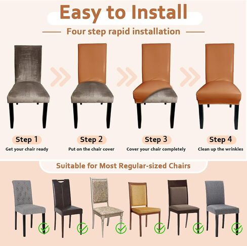 Soft Leather Chair Covers for Dining Chairs set of 6, Stretch Waterproof Dining Chair Covers Protector Oilproof and Scratch-Proof Parson Chairs Cover Modern Style for Kitchen Room(Black, 6Pcs) in Saudi Arabia
