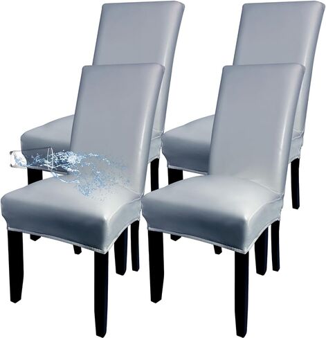 Soft Leather Chair Covers for Dining Chairs set of 6, Stretch Waterproof Dining Chair Covers Protector Oilproof and Scratch-Proof Parson Chairs Cover Modern Style for Kitchen Room(Black, 6Pcs) in Saudi Arabia