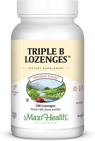 Maxi Health Triple B Lozenges - Vitamin B12 & B6 & Biotin - Strawberry Flavor - 180 Chewies - Kosher in Saudi Arabia