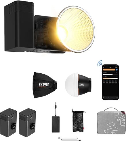 Zhiyun Molus X60 Combo Bi-Color Video Light، 60W 2700-6500K TLCI 97+ CRI 95+ مع 9 تأثيرات ضوئية، حامل Bowens يدعم PD شحن سريع وبطارية قابلة للفصل in Kuwait