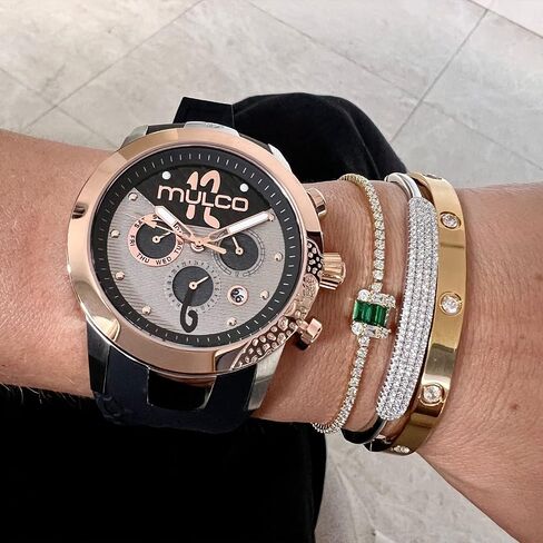 MULCO Watches for Women - Lady D - Silver Stainless Steel Case with Wrist Silicone Band, Large Face with Mother of Pearl and Rose Gold, Quartz Analog Movement, Waterproof - Inspired by Magic in Kuwait