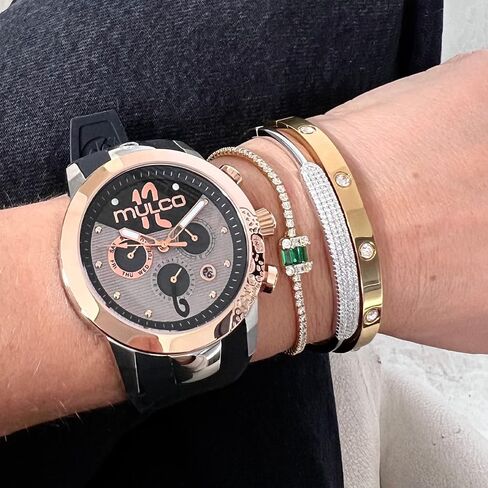 MULCO Watches for Women - Lady D - Silver Stainless Steel Case with Wrist Silicone Band, Large Face with Mother of Pearl and Rose Gold, Quartz Analog Movement, Waterproof - Inspired by Magic in Kuwait