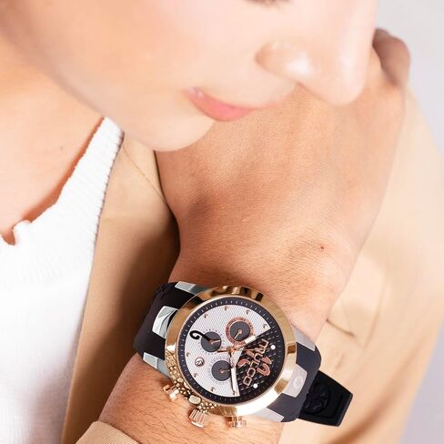 MULCO Watches for Women - Lady D - Silver Stainless Steel Case with Wrist Silicone Band, Large Face with Mother of Pearl and Rose Gold, Quartz Analog Movement, Waterproof - Inspired by Magic in Kuwait