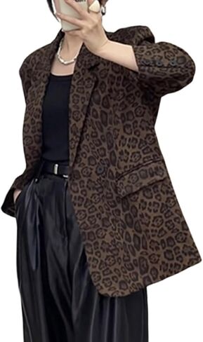 utcoco Women 2025 Trendy Leopard Blazers Business Casual Notched Lapel Open Front Work Office Blazer Jacket in Saudi Arabia