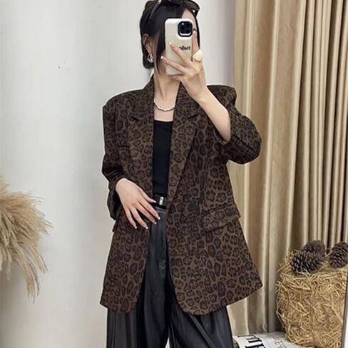 utcoco Women 2025 Trendy Leopard Blazers Business Casual Notched Lapel Open Front Work Office Blazer Jacket in Saudi Arabia