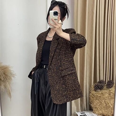utcoco Women 2025 Trendy Leopard Blazers Business Casual Notched Lapel Open Front Work Office Blazer Jacket in Saudi Arabia