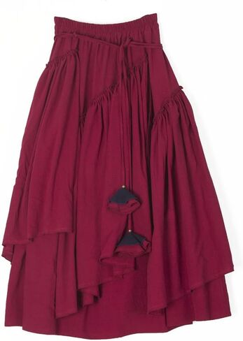 Kinghua Womens Retro Cotton Linen Long Long Skirt مرنة مرنة مرنة مطوية غير متناظرة تنورة Maxi Line Maxi Skirt in Kuwait