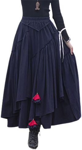 Kinghua Womens Retro Cotton Linen Long Long Skirt مرنة مرنة مرنة مطوية غير متناظرة تنورة Maxi Line Maxi Skirt in Kuwait