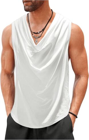 Oyoangle Men's Cowl Neckless Flysiveless T Retged Front Ruched Tank Top Sup Vast Vest in Kuwait