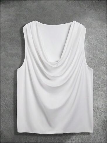 Oyoangle Men's Cowl Neckless Flysiveless T Retged Front Ruched Tank Top Sup Vast Vest in Kuwait