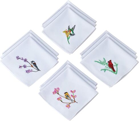 مجموعات وغيرها مناديل Multi Bird المطرزة - مجموعة من 12 | تصاميم الطيور الساحرة المطرزة بألوان جميلة | استخدم في أي مناسبة | الكرادلة ، chickadees ، الذهب ، الطيور الطنانة in Saudi Arabia