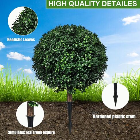 Topiary Tree Artificial Plants Set of 2,Large Faux Greenery Tree for Outdoor Planter,Fake Boxwood Ball Tree with Spike UV Resistant 24"(Green) in Saudi Arabia