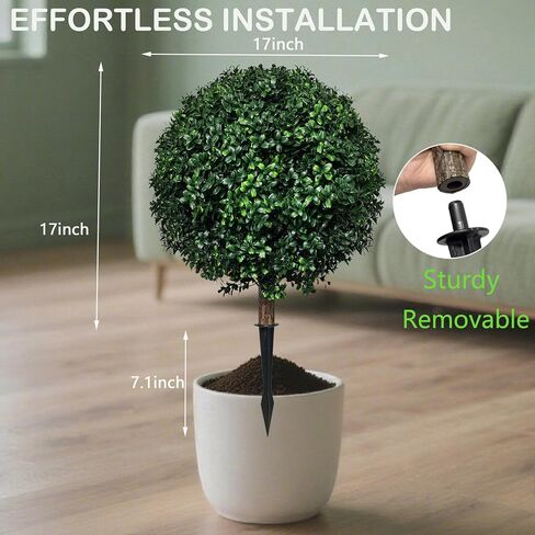 Topiary Tree Artificial Plants Set of 2,Large Faux Greenery Tree for Outdoor Planter,Fake Boxwood Ball Tree with Spike UV Resistant 24"(Green) in Saudi Arabia