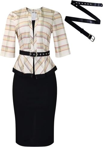 Huisifang Women's Patchwork Bodycon Blazer Dress Fress Short Sleeve Church Wear to Work Business Pencil Dress in Kuwait