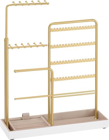SONGMICS Jewelry Holder, Jewelry Storage Organizer Stand with Metal Frame, Velvet Tray, 12.1 to 18.7 Inches Tall Height Adjustable Necklace Holder, for Rings, Earrings, Pale Gold UJJS026A01 in Saudi Arabia