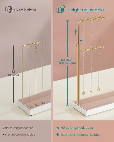 SONGMICS Jewelry Holder, Jewelry Storage Organizer Stand with Metal Frame, Velvet Tray, 12.1 to 18.7 Inches Tall Height Adjustable Necklace Holder, for Rings, Earrings, Pale Gold UJJS026A01 in Saudi Arabia