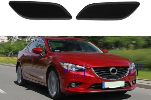 for Mazda 6 2012 2013 2014 2015 Headlight Washer Nozzle Cover Headlamp Spray Water Jet Cap GHR4-51-8H1 GHR4-51-8G1 Unpainted a(Black Set) in Kuwait