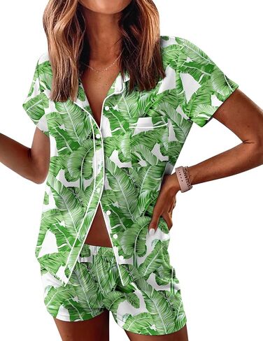 Ekouaer Womens Pajama Sets Button Down Lounge Set 2 Piece Loungewear Soft Sleepwear Short Sleeve Pjs with Pockets in Saudi Arabia