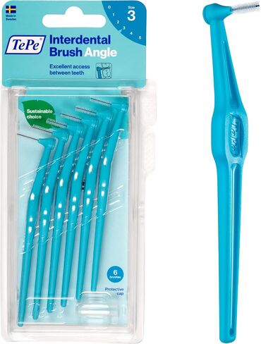 TEPE Interdental Brush Angle, Angled Dental Brush for Teeth Cleaning, Pack of 6, 0.5 mm, Extra-Small/Small Gaps, Red, Size 2 in Saudi Arabia