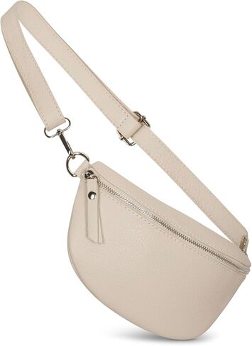 Crossbody Bag - Genuine Leather - Fanny Pack - Shoulder Sling Bag - Made in Italy, Sold in U.S. by Idalia (Beige, Small) in Saudi Arabia